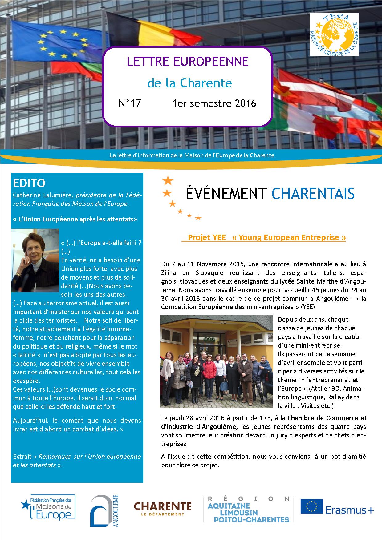 Lettre Européenne de la Charente n°17 du 1er semestre 2016